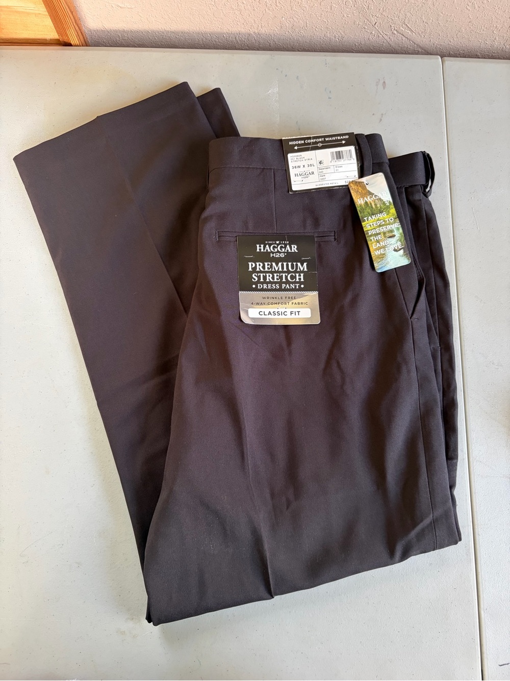 Haggar H26 Premium Stretch Dress Pants Black 36x30 Classic Fit NWT